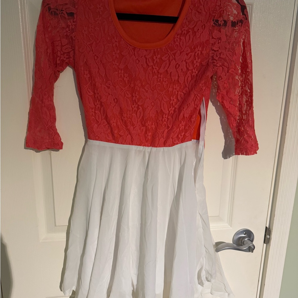 Chic Coral and White Lace Dress